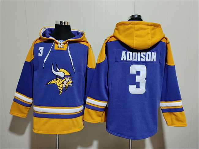 Men's Minnesota Vikings #3 Jordan Addison Purple Yellow Ageless Must-Have Lace-Up Pullover Hoodie,We sell and wholesale Men's Minnesota Vikings #3 Jordan Addison Purple Yellow Ageless Must-Have Lace-Up Pullover Hoodie on line form chian!